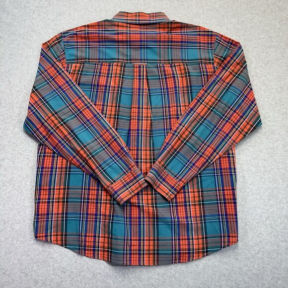 Chaps Shirt Mens XXL 2XL Orange Green Plaid Button Down Easy Care Pocket Preppy - Picture 6 of 10
